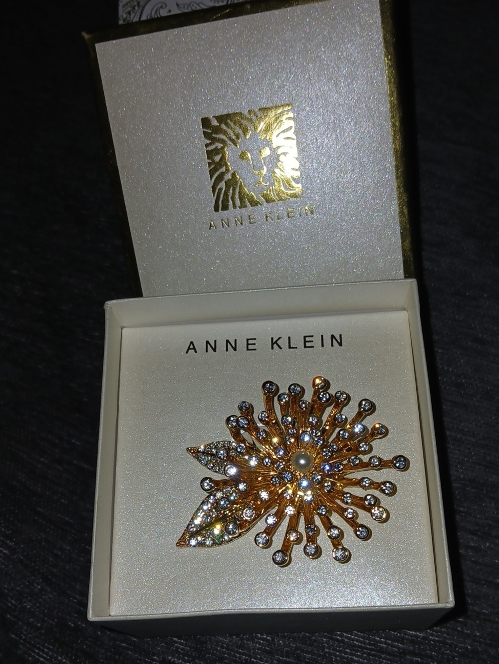 Anne Klein Gold and Clear Crystal Burst Floral Brooch